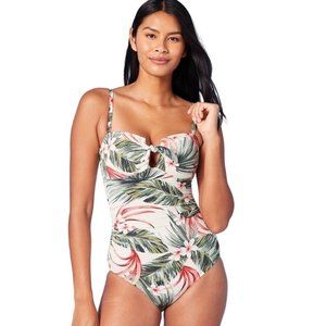 Kona Sol™ Pique Bandeau High Coverage One Piece Swimsuit Tropical Size Small